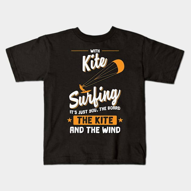 Kitesurfing with board and wind Kids T-Shirt by dieEinsteiger